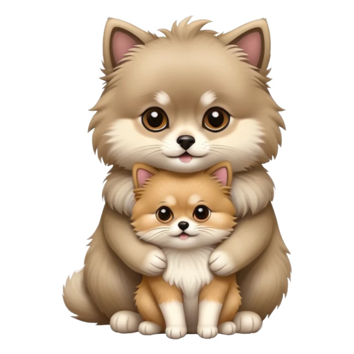 Cat manul and dog Pomeranian cute hug sticker