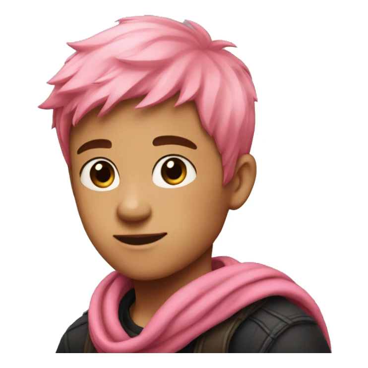A boy with short pink hair and he it's using a red scarf and a black sueter sticker