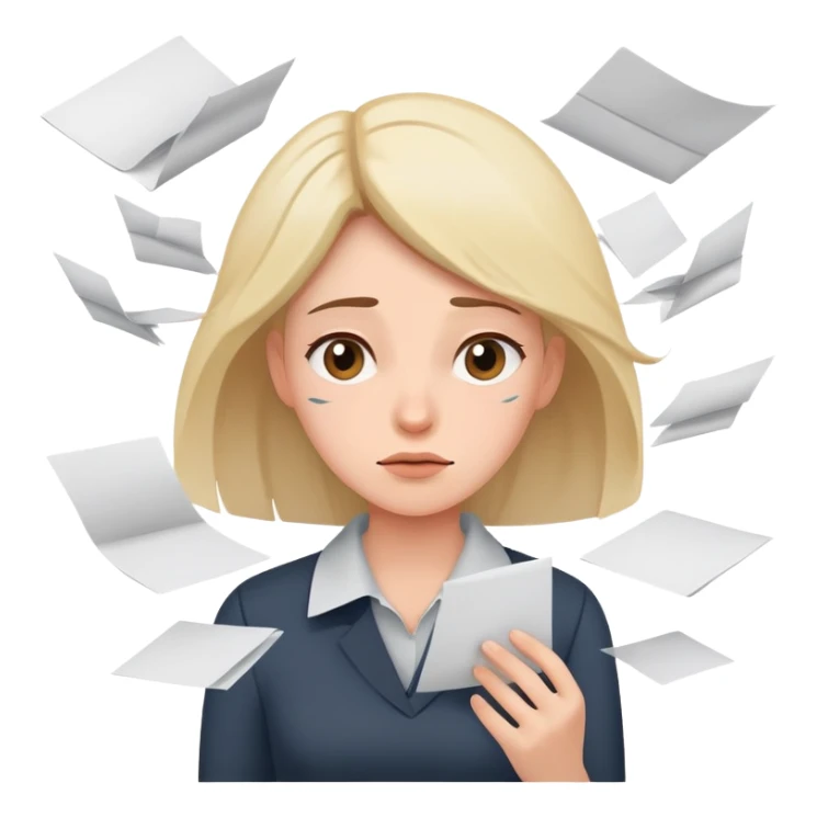 tired woman with flying papers around her sticker