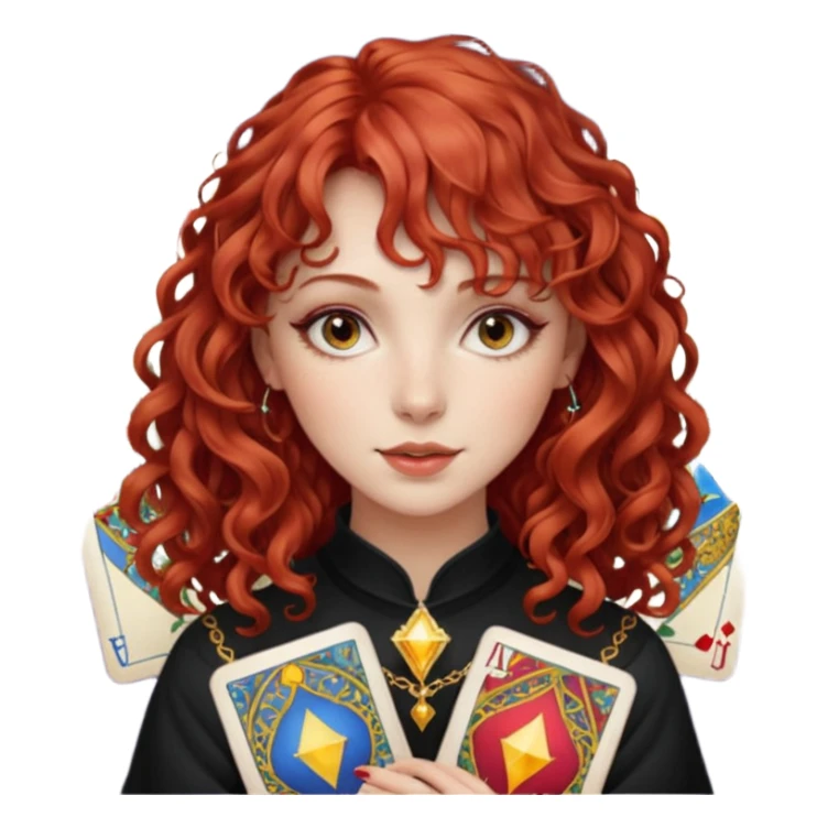 Red curly hair with bangs beautiful girl with tarot  sticker