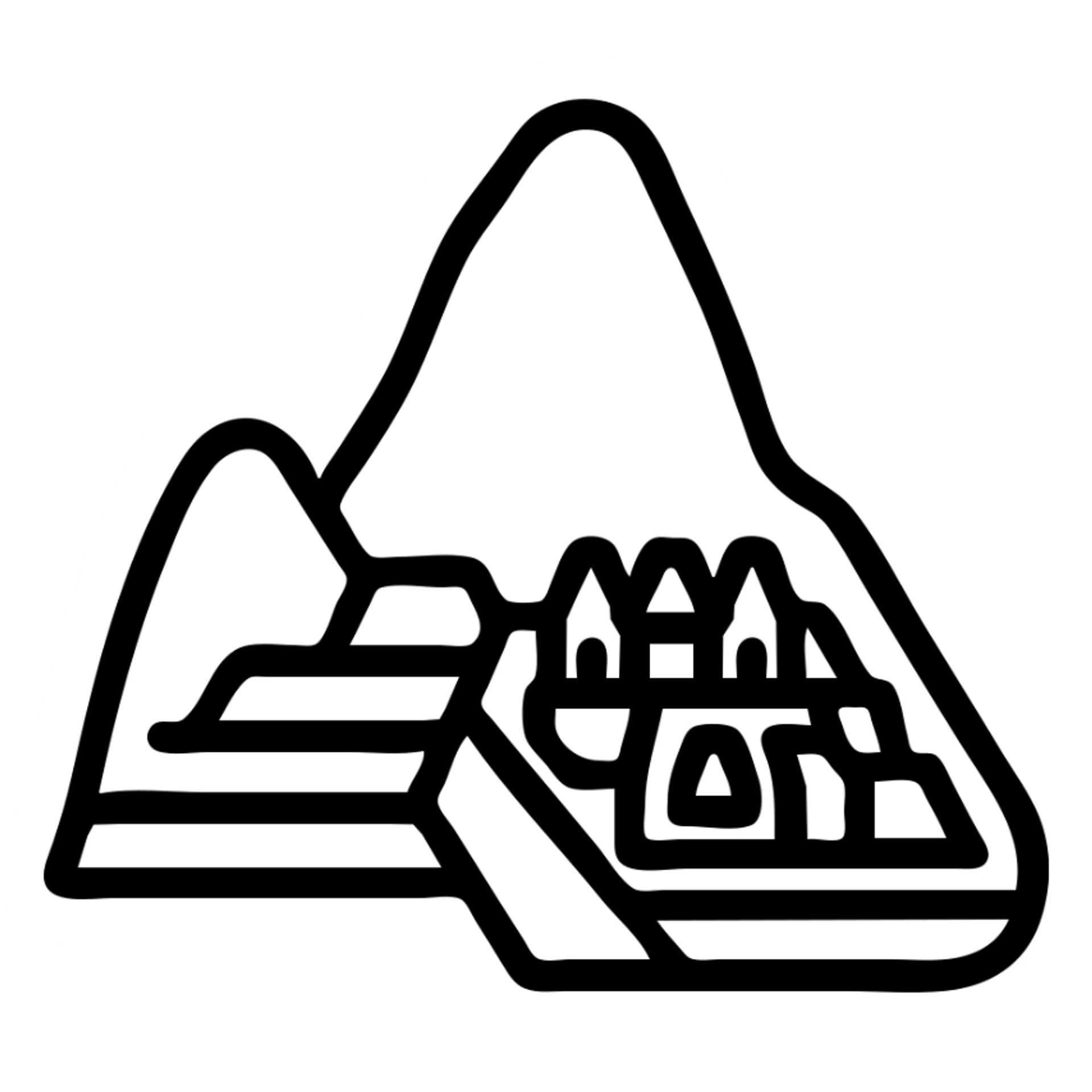 Machu Picchu logo, minimalist, bold lines, modern icon style sticker