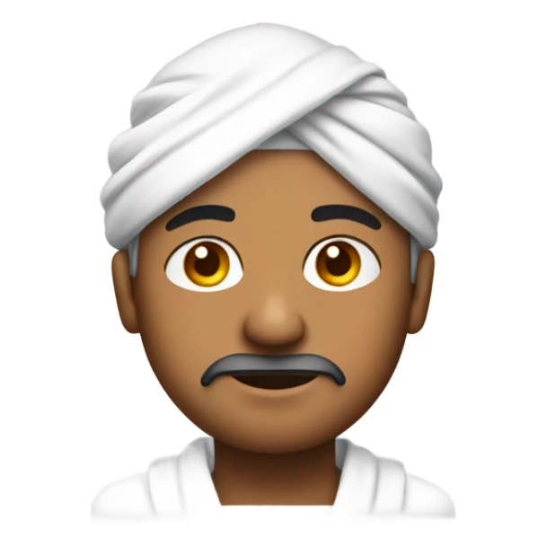 Indian guy with squinted eyes wearing bathrobe and beenie sticker