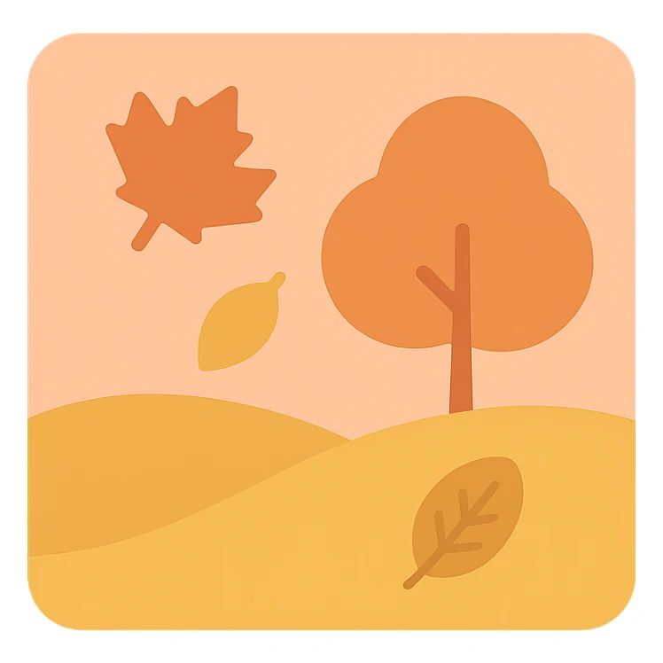 fall season scene in a square with leaves, warm tones sticker