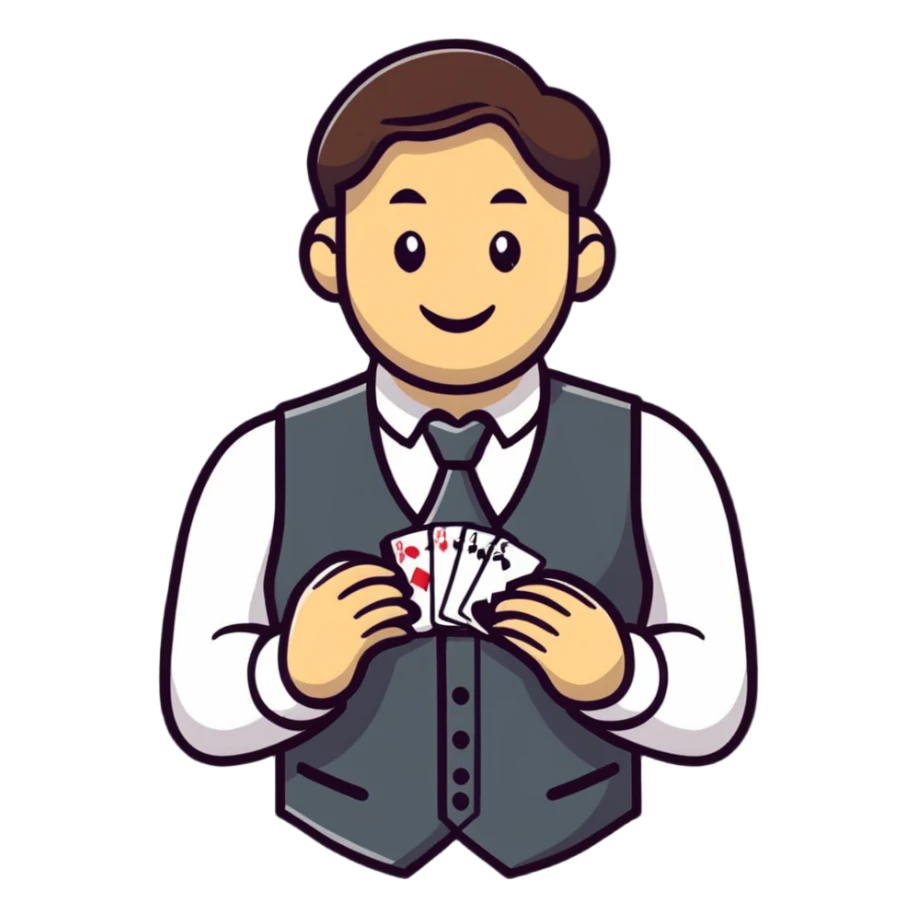 Card dealer in casino vest distributing playing cards sticker