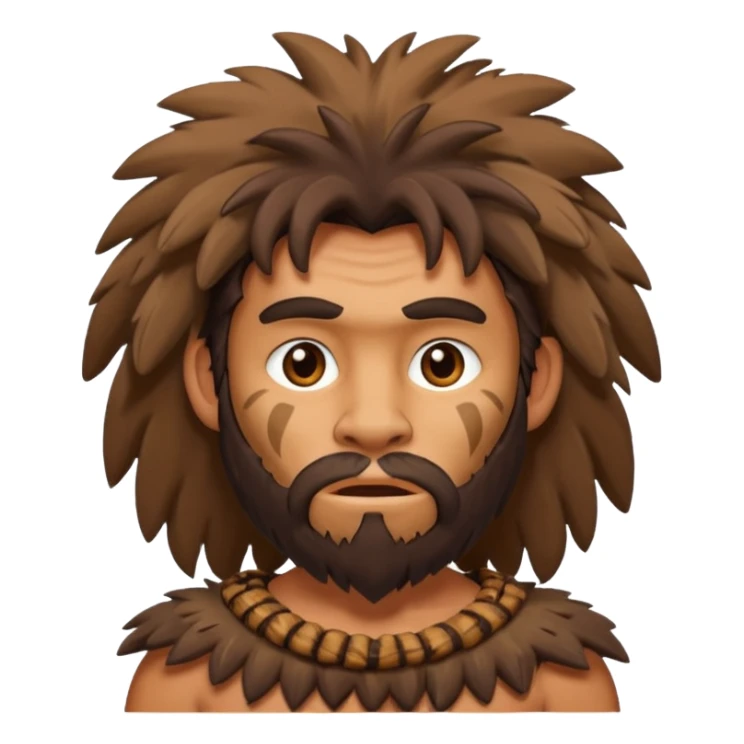 modern man wearing a caveman costume, simple, expressive face sticker
