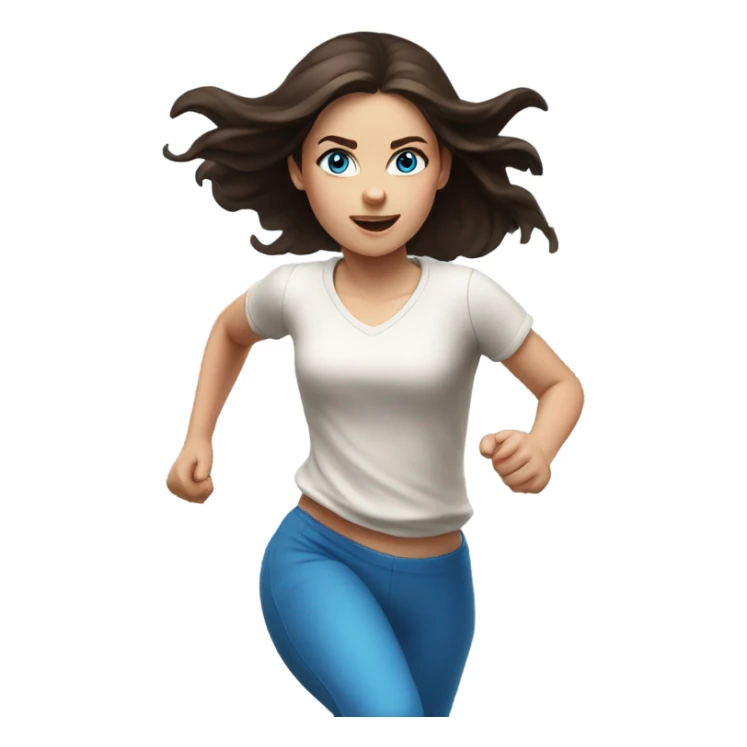 Realistic brunette girl with bright blue eyes running fast sticker