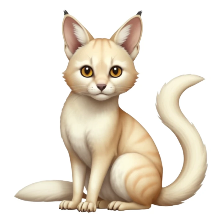 Plain albino soft smooth silky pale light pastel white glorious divine exotic cute cool beautiful fantasy-caracal-genet-chinchilla-vernid-Cacomistle-Trico-oncilla-animal-Fakémon-hybrid-fursona (full body) sticker