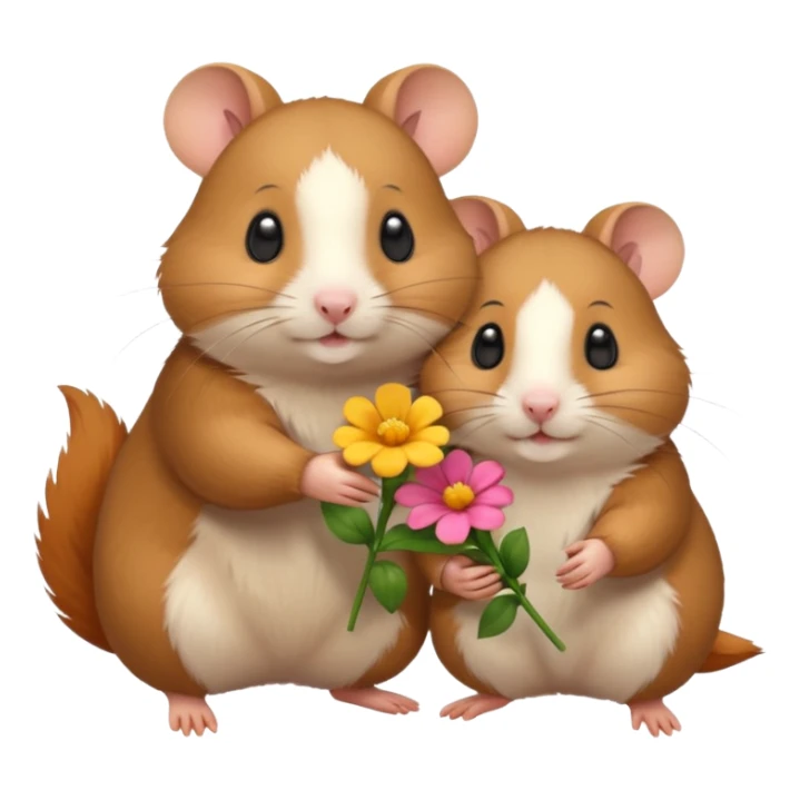 One hamster giving a flower to another hamster receives the flowrs sticker