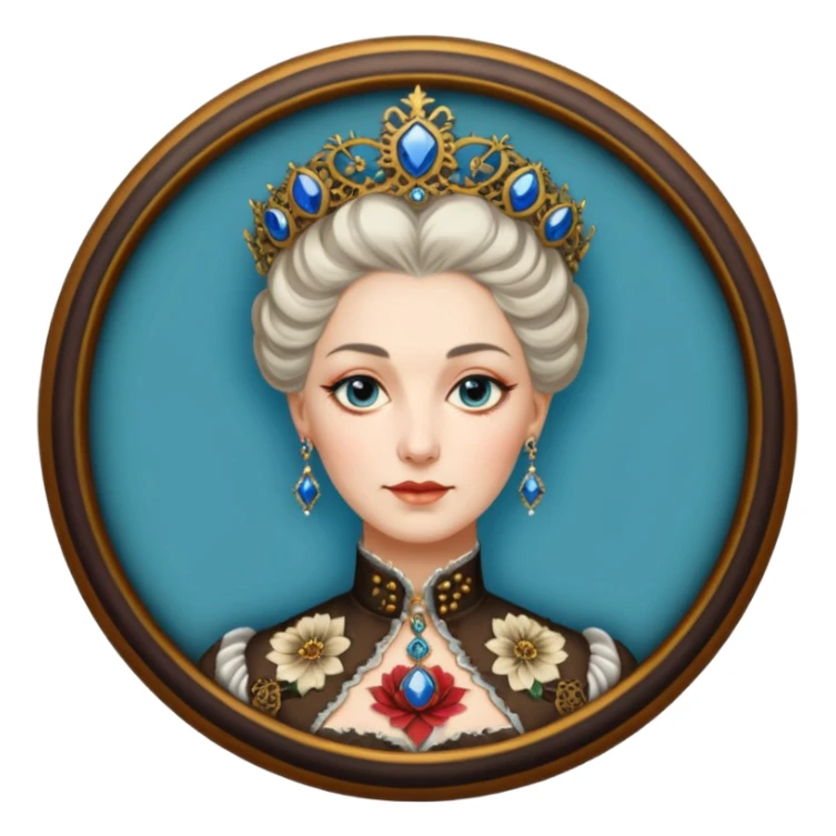 realistic cinematic Russian Empress Catherine the Great depicted with steam punk Victorian-style body tattoos sticker