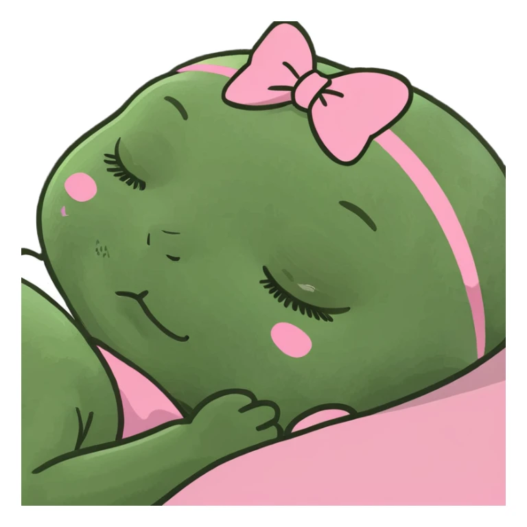 Small Brunette baby girl sleeping pink bow sticker