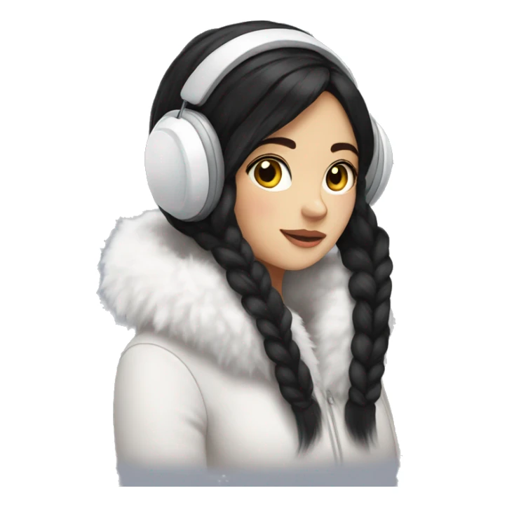 Winter girl black hair white cozy earmuffs  sticker