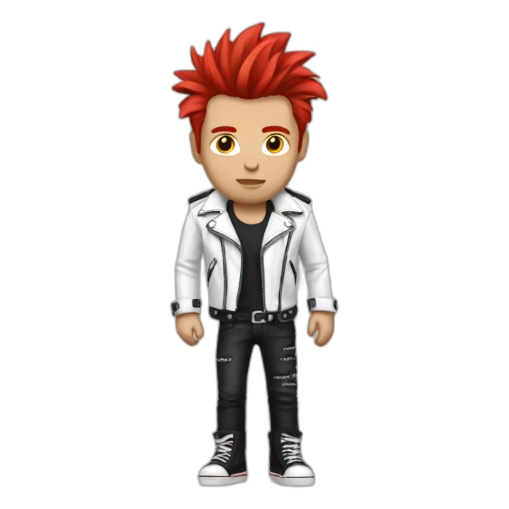 Punk male with white leather jacket with red hair sticker