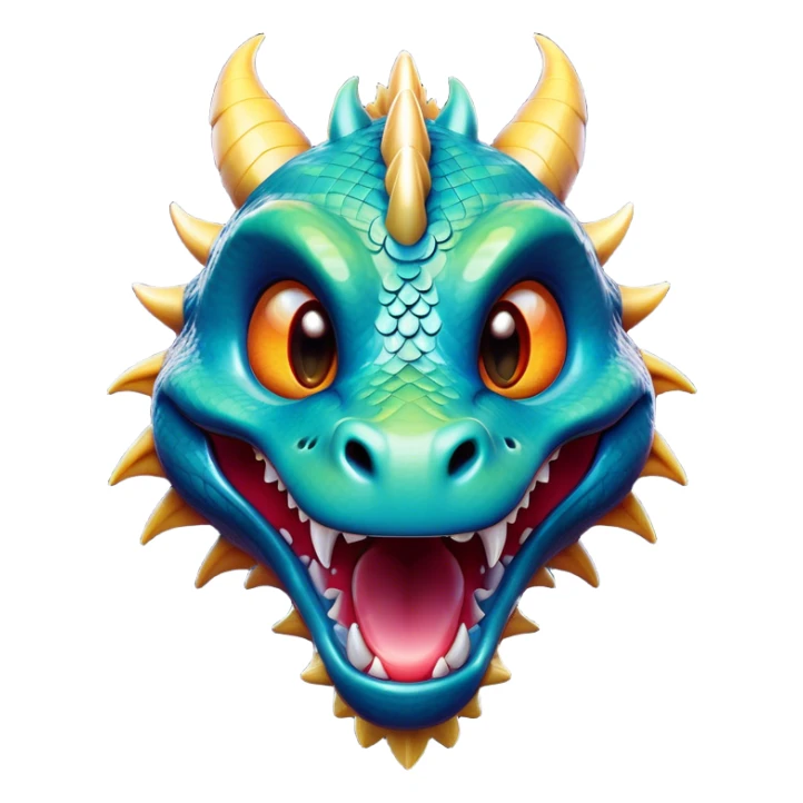 Cinematic Comical Dragon Portrait Emoji, Head tilted dramatically with an exaggeratedly amused expression, featuring a striking, glossy scaled body with bold, angular details and wide, expressive eyes brimming with playful disbelief; rendered with vibrant, lifelike textures and natural shadows, high shine, dramatic yet playful, styled with an air of cheeky mythical mischief, soft glowing outline, capturing the essence of a spirited and over‐the‐top dragon that looks ready to breathe fire into viral fame! sticker