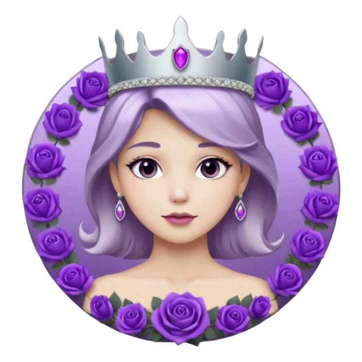 Purple shadow rose flower silver circle plaque with silver tiara sticker