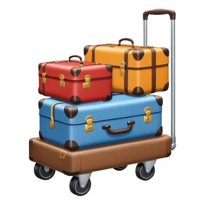 luggage on a baggage cart and the laggage color is diffrent  sticker