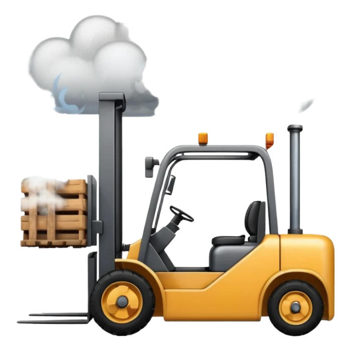 ugly, broken forklift with clouds of smoke after the explosion sticker