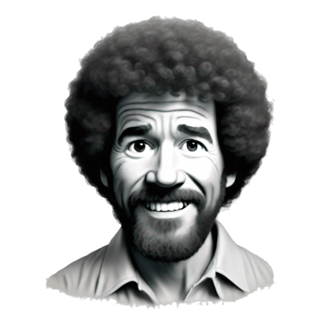 Bob Ross in front of a canvas sticker
