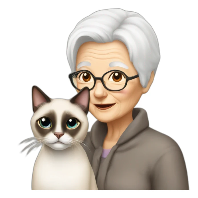 siamese cat and old lady with white hair sticker