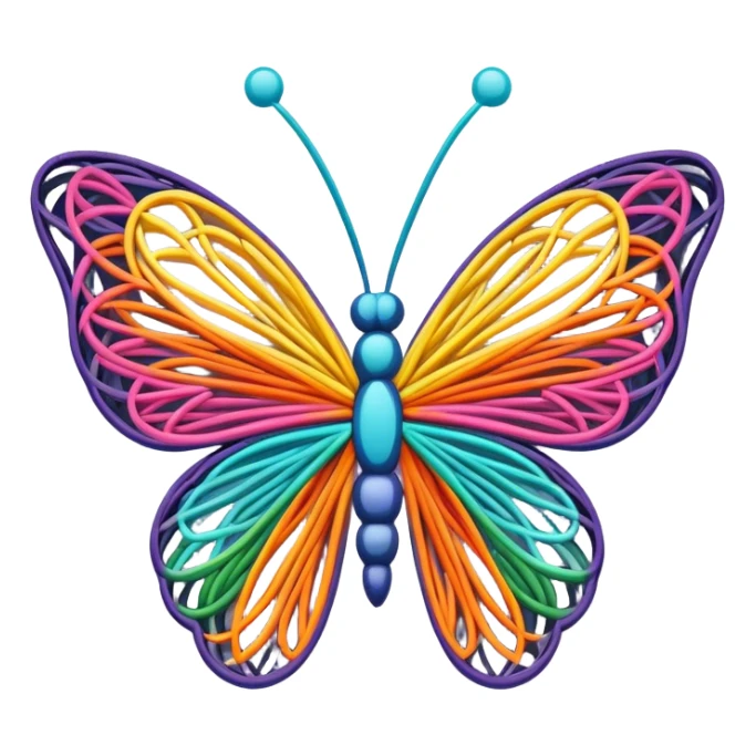 String art icon, colorful threads forming a butterfly shape, intricate design, geometric patterns, vibrant colors, minimalistic style, clean lines, transparent background. sticker