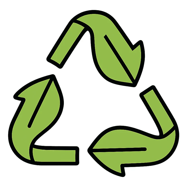 recycling symbol made of green leaves, flat icon style sticker