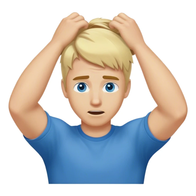 Blonde haired blue eyed man pulling his hair out sticker