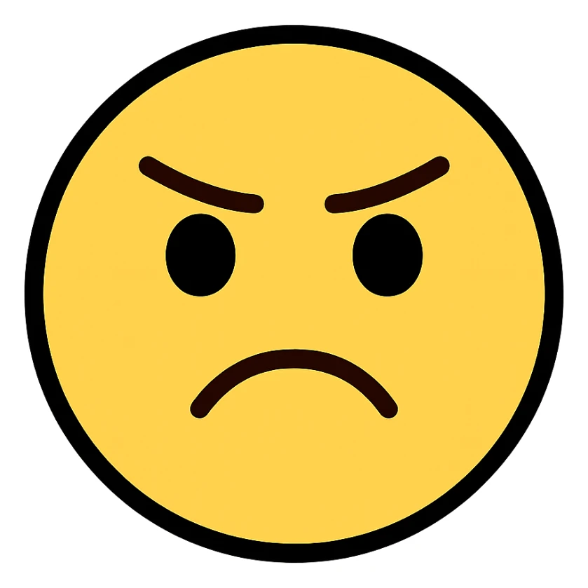 confused and annoyed face, color outline icon style, with furrowed brows sticker