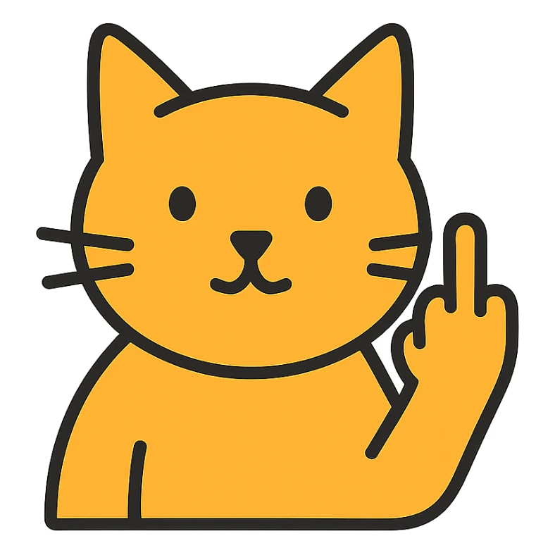 cat showing middle finger, minimal icon style, no background sticker