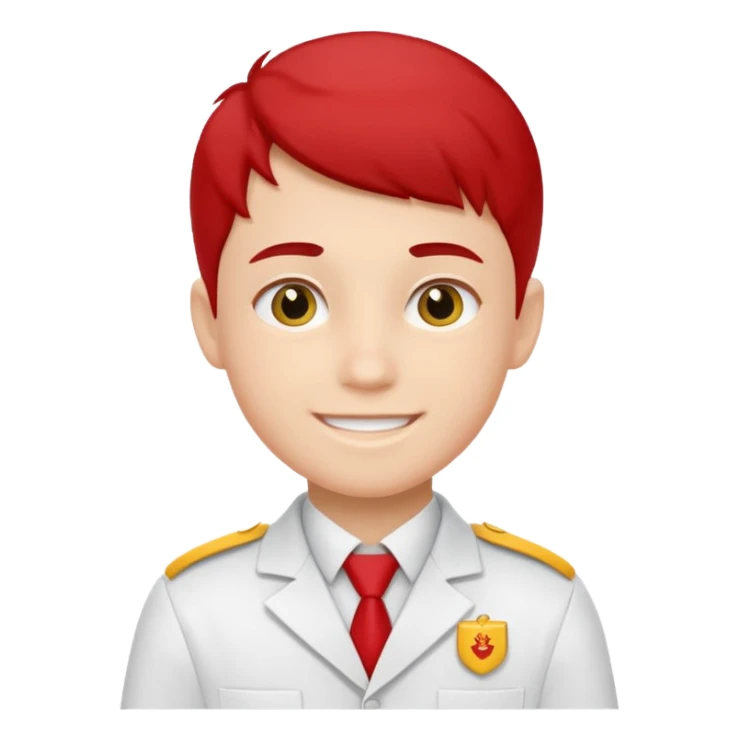 um menino estudante com uniforme branco e detalhes amarelo e vermelho sticker