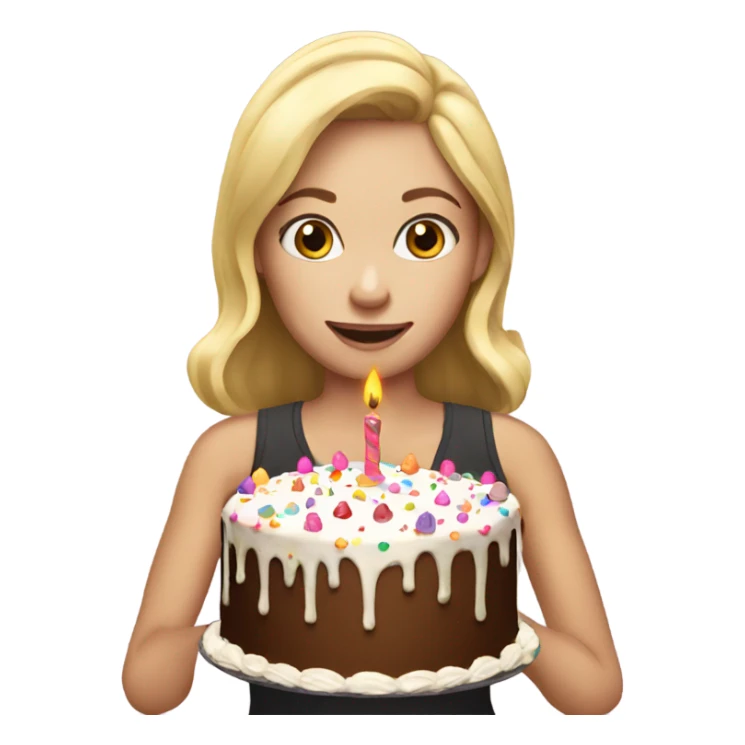 blonde girl with birthday cake sticker