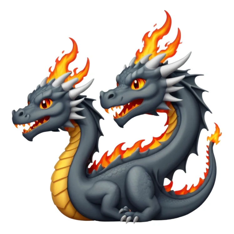 a minimalistic simple dark gray dragon with 3 heads that breathes fire sticker