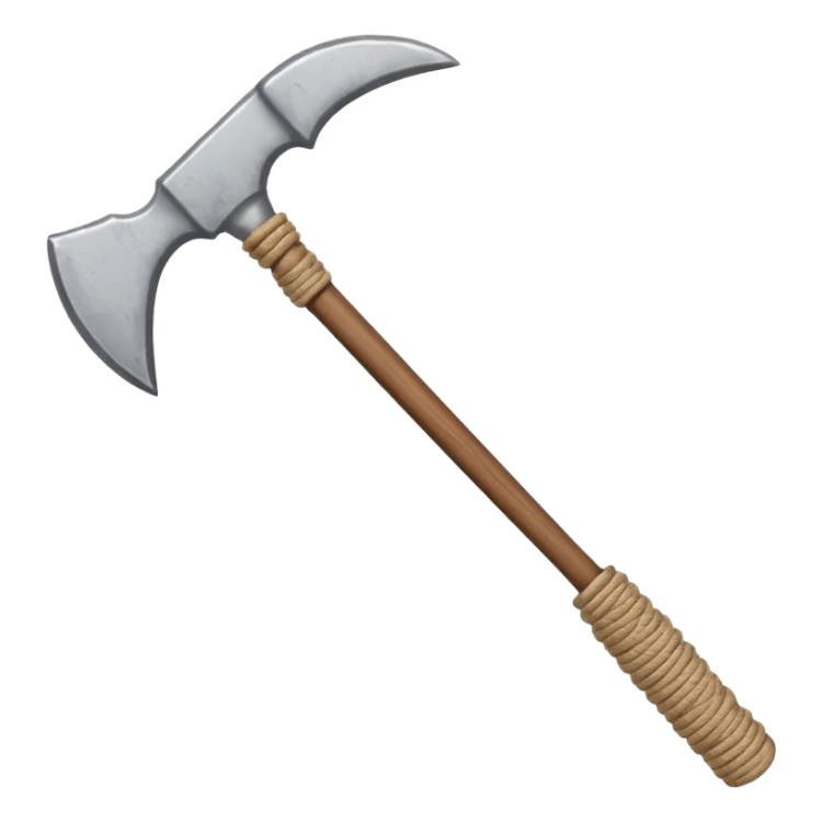 ancient Egyptian symmetric pickaxe with wooden handle and stone head lashed with rope, primitive tool sticker