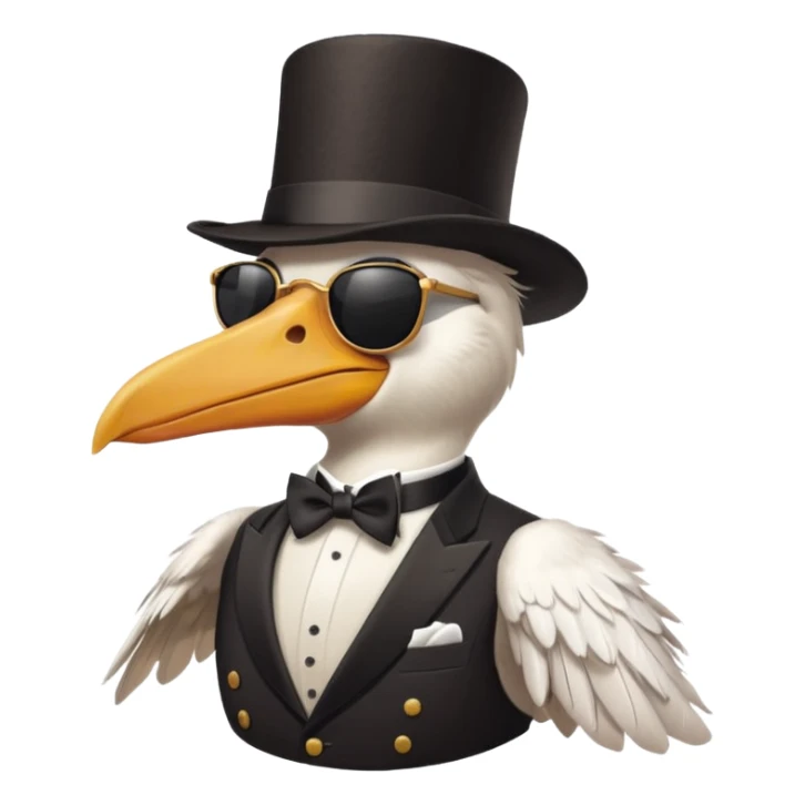 pelican with poise, wearing sunglasses and formal top hat sticker