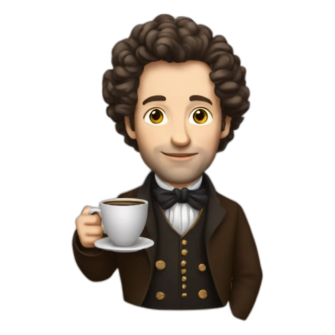 pushkin with a cup of coffee in his hands sticker