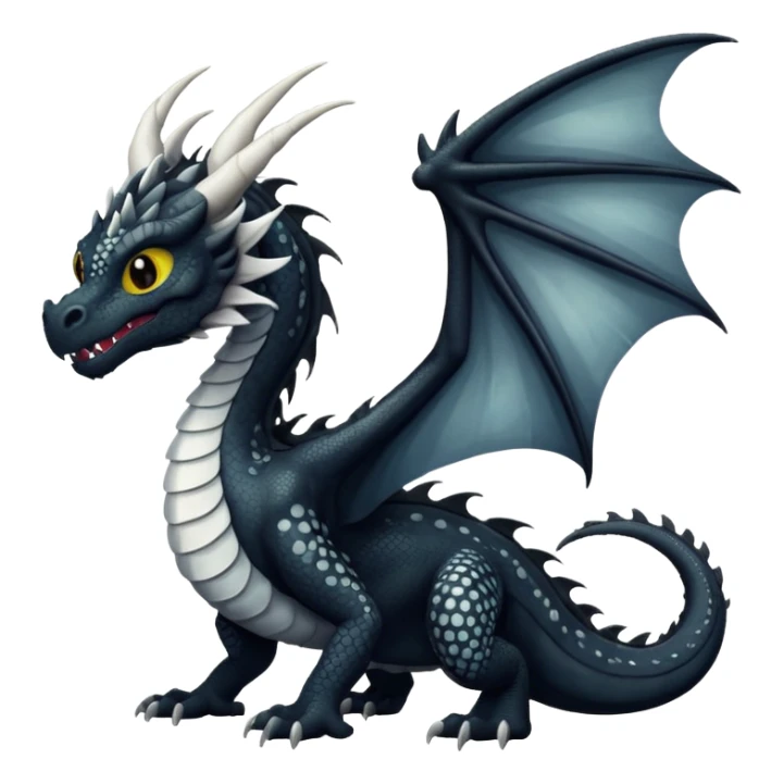 A dragon that is  black 🖤 with white spots. HUGE wings and a tail. Also realistic  sticker