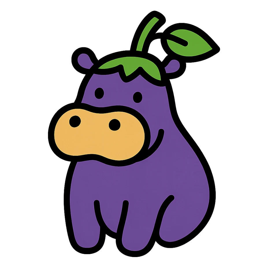 A hippo made of eggplant sticker