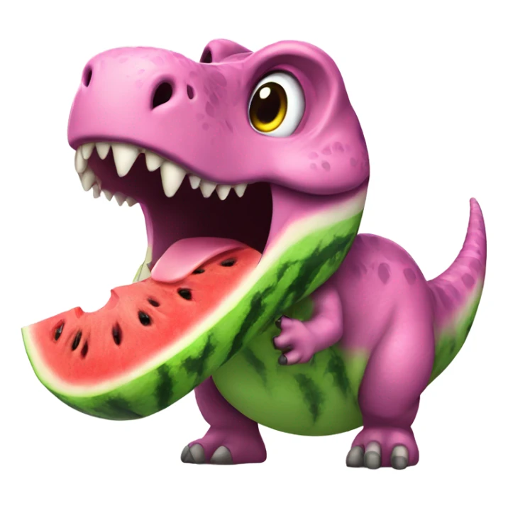 A dinosaur eating a pink watermelon  sticker