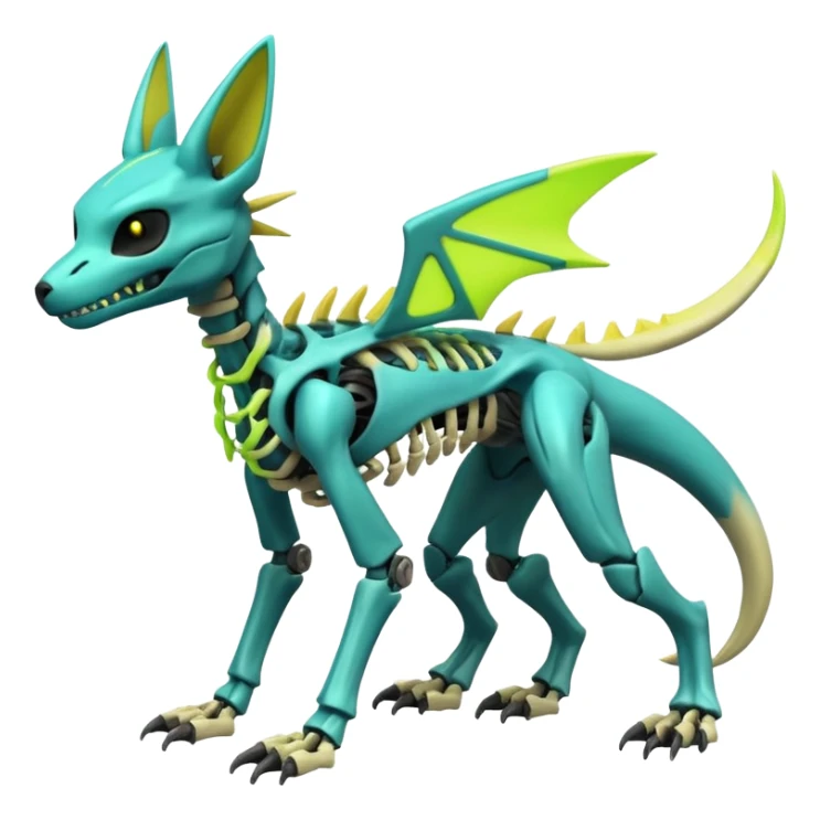 futuristic neon-vibrant-glowing-shiny-lime-green Skeleton-Cyborg-Manectric-Electrike-Salandit-Cubone-Umbreon-Marowak-Draco-Fakémon-hybrid-creature (full body), 4 legs sticker