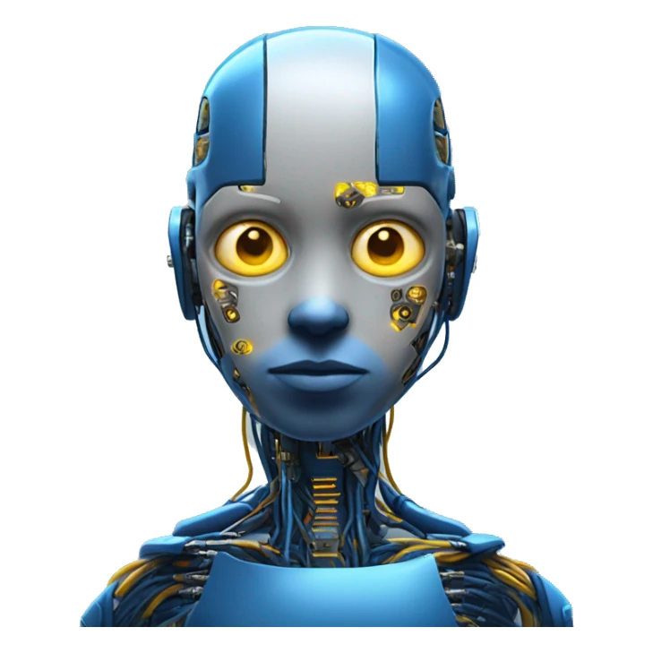 Blue cyborg with yellow eyes wires and circuits  sticker