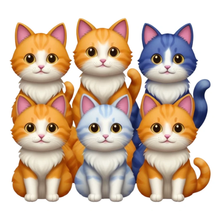 6 cats with different coloured coats sticker