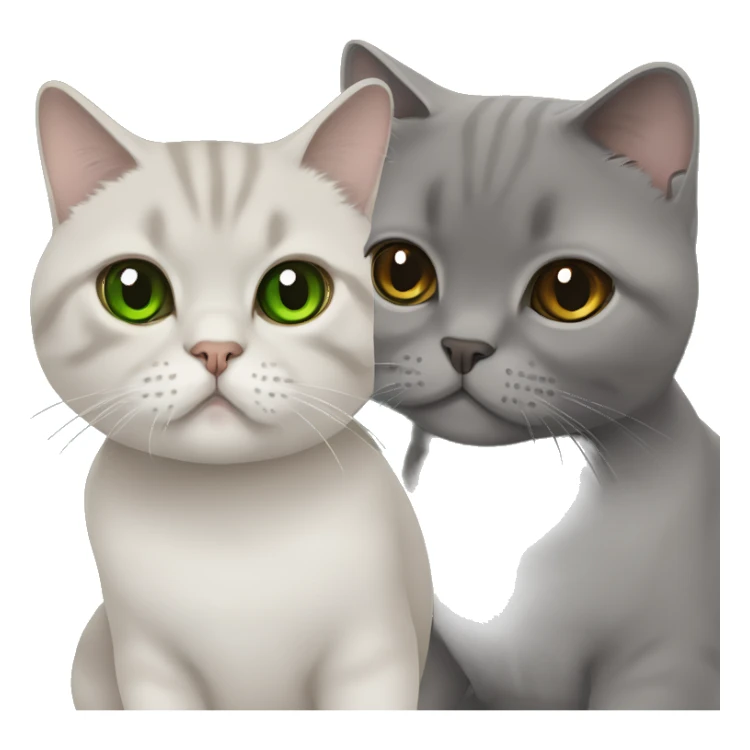 Scottish fold cat in grey with Green eyes + Brown british shorthair with Brown eyes sitting  sticker