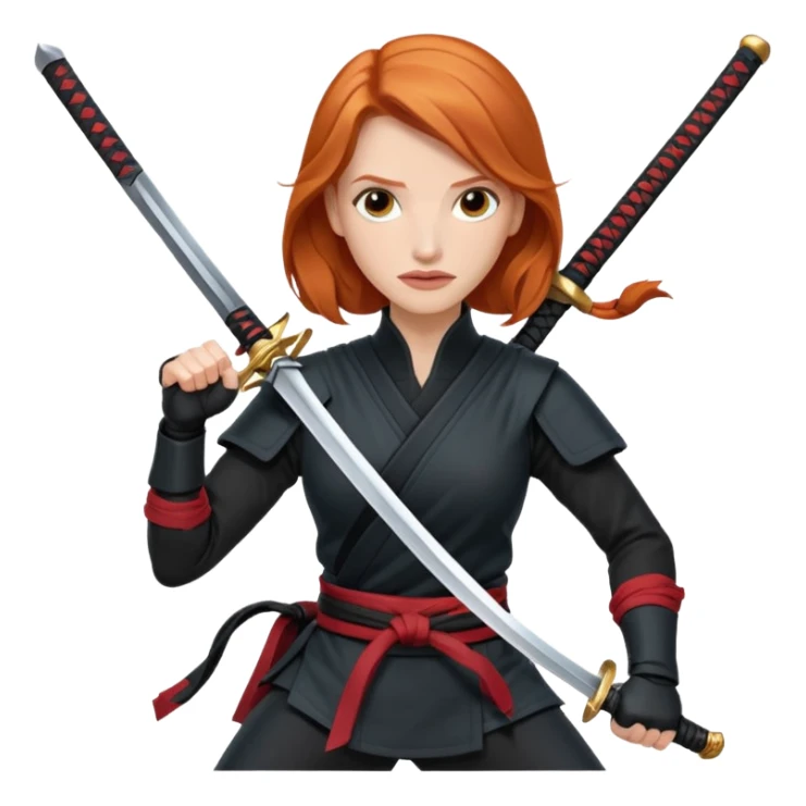 Jessica Chastain, in a ninja position with swords sticker