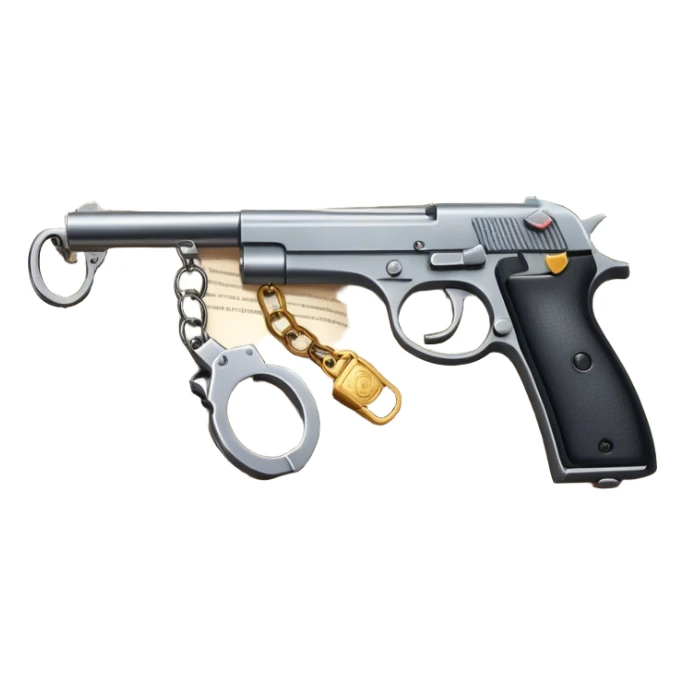 Humanless Icon for Action & Crime Reading: an open book with action-packed scenes, featuring a gun, handcuffs, a detective's badge. The icon should capture the tension and excitement of crime and action stories. Transparent background. sticker