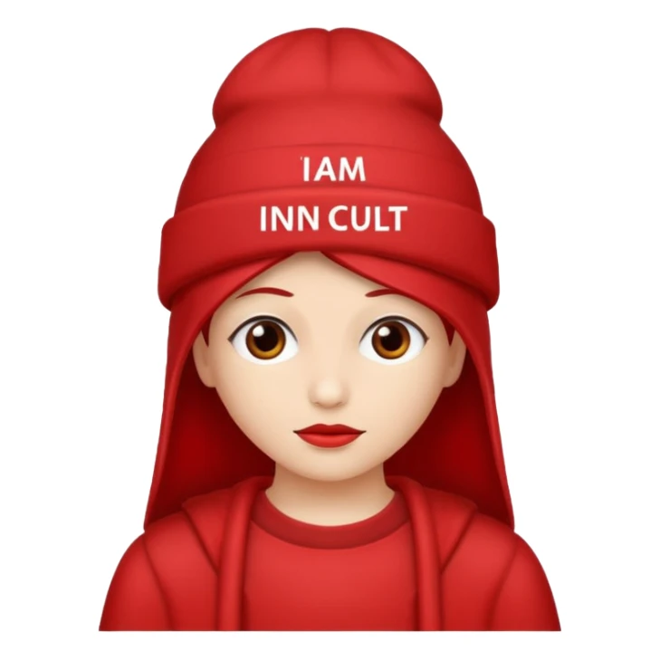 Red hat that says "I AM IN A CULT" in white text sticker