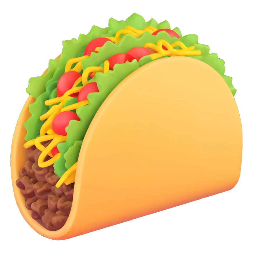 3D emoji of a taco, bright colors, soft shading sticker