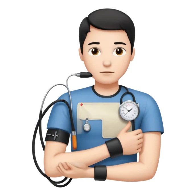 blood pressure cuff wrapped around upper arm with dial reading female sticker