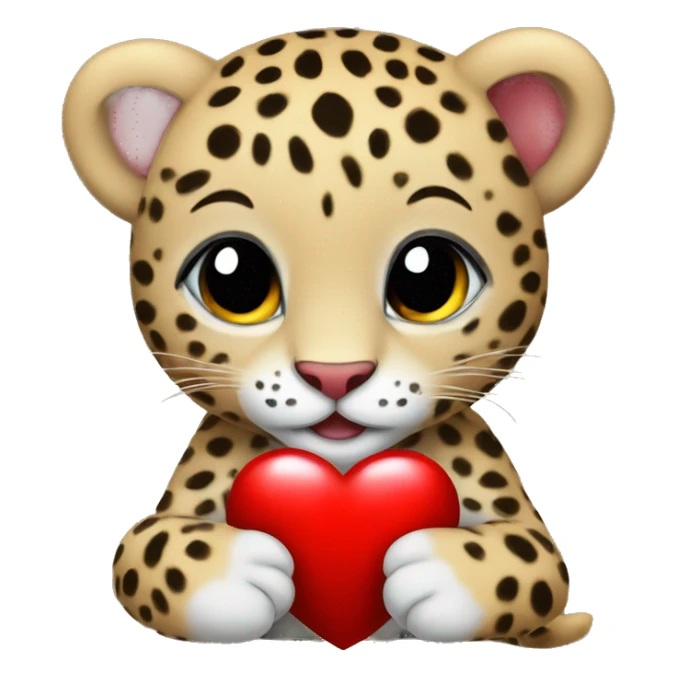 Baby leopard holding a red heart  sticker