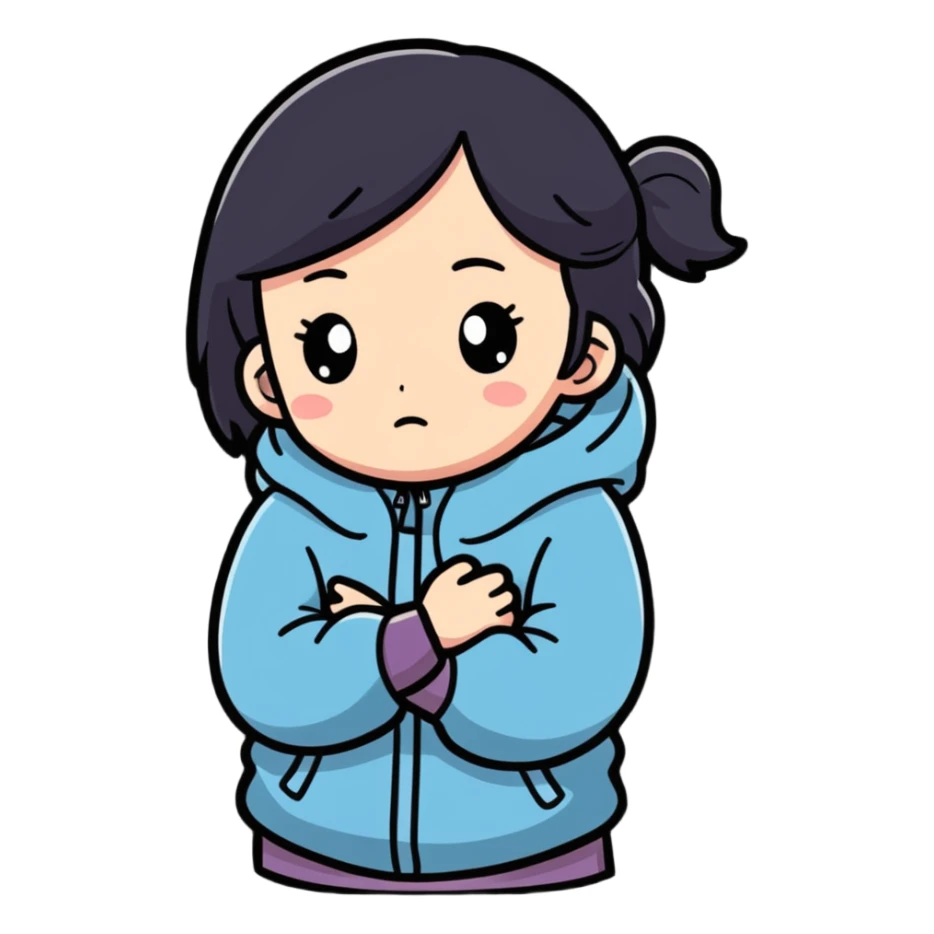 girl feeling cold, cartoonish sticker style sticker