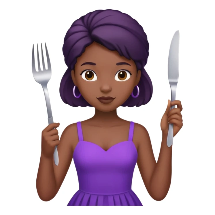 Black girl wearing a purple dress and holding a fork  sticker