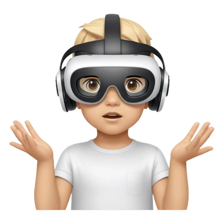 Child wearing virtual reality glasses, with a curious and engaged expression, exploring the digital world through VR technology. sticker