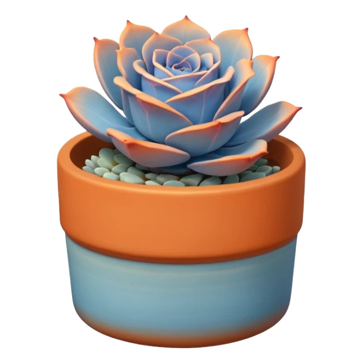 A ceramic pot in a pastel orange color, shaped like a cylinder, the pot is short and contains an Echeveria Blue Rose plant. sticker